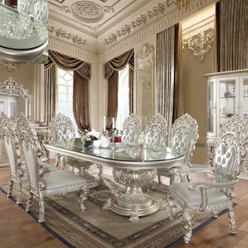 Vlastné francúzsky súd masívneho dreva jedálenské stoly a stoličky denník rezbárske umenie Európskej luxusné barokové reštaurácia nábytok