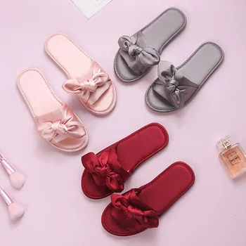 Svadobné papuče non-slip simulácia hodváb koberčeky krytý domov papuče sladké luk bridesmaid, papuče dámske pohodlné a mäkké
