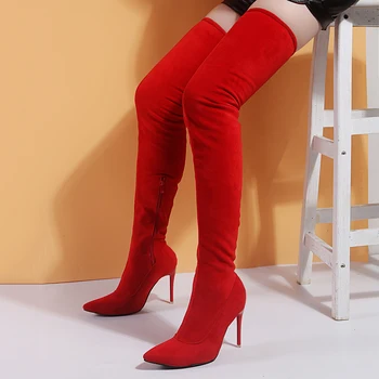 Dámske topánky žena plus veľká veľkosť 35-43 nad kolená, topánky tenké vysokým podpätkom sexy party elastické topánky botas de mujer 2023