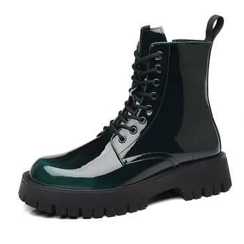 Britský štýl mužov voľný čas strán spoločenské šaty patent kožené topánky oxfords platforma topánky kovboj členok jar jeseň botas