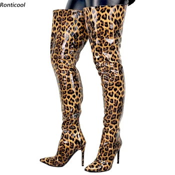 Ronticool Ženy Zimné Turistické Vysoké Topánky Leopard Späť Na Zips Stiletto Podpätky Ukázal Prst Hnedá Modrá Sivá Klub Topánky Nám Veľkosť 5-15