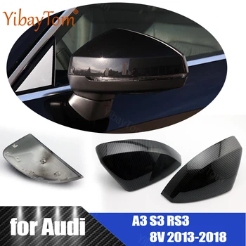 Lesklé Čierne Spätné Bočné Zrkadlo Pokrytie Čiapky Uhlíkových Vlákien Vzor pre Audi A3, S3 RS3 8V roky 2013-2018 Auto Styling Príslušenstvo
