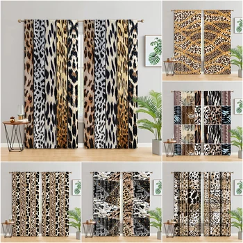 Koláž Leopard Textúry Dizajn a Módne Dekoratívne 3D Digitálna Tlač, Spálne, Obývacia Izba Okna Záclony 2 Panely