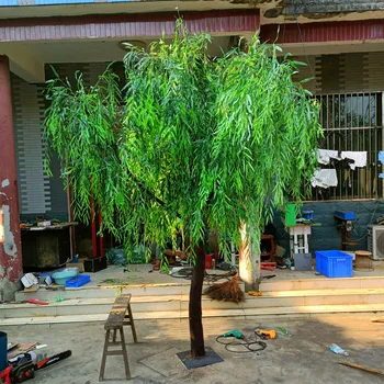 Umelý Kvet, Zelená Simulované Willow Tree Rastlín Bonsai Masívneho Dreva Dizajn Pre Vonkajšie Krytý Domov Záhradné Dekorácie Krajiny