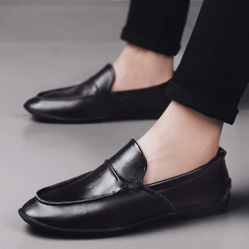 2020 Ručné Cowhide Kožené Mužov topánky pohodlné mokasíny mäkké kožené Moccasins Bytov ležérne topánky mužov proklouznout o vodičské sociálne