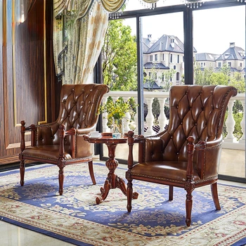 Kožené Single Pohovka Kreslo Villa Obývacia Izba Luxusné Masívneho Dreva Tiger Európskej Voľný Stôl Nábytok