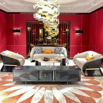 Taliansky ľahké luxusný kožený gauč modernej obývacej izby veľkosti 123 zmes villa high-end nábytok