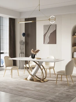 Luxusné high-end jasná rock doska tabuľky, stoličky kombinácia moderných jednoduchý návrhár malých rodinných obdĺžnikový jedálenský stôl