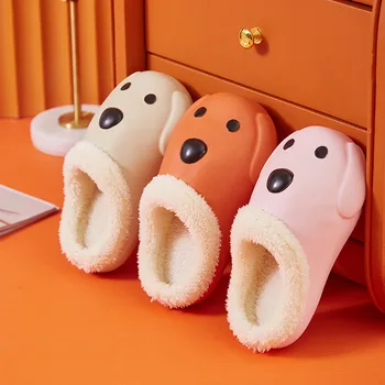Nové EVA bavlnené papuče cartoon domov velvet teplý pes bavlna roztomilé topánky nepremokavé domáce papuče