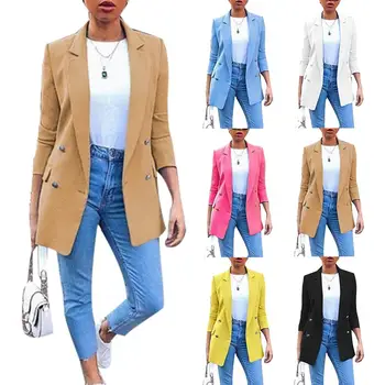 2020 Jeseň Fashion Office Lady jednofarebné Sako s Dlhým Rukávom Sako pre ženy